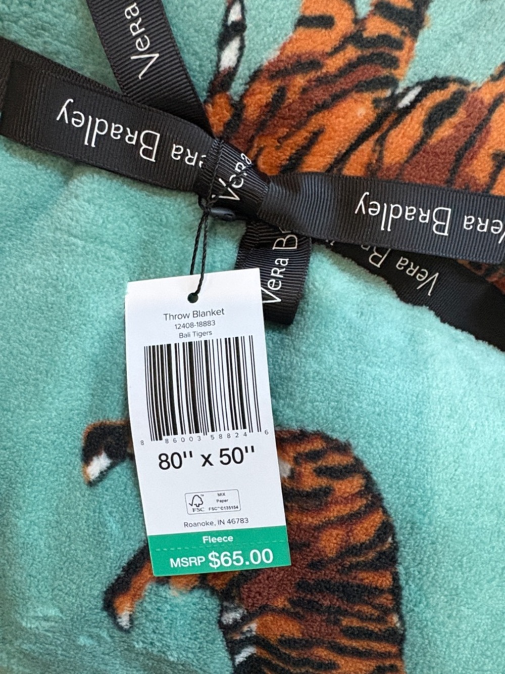 Vera Bradley 80 in by 50 in fleece throw blanket in Bali tigers - Picture 4 of 5